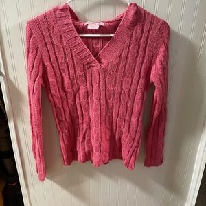 Cozy Pink V-Neck Cable Knit Sweater Kids